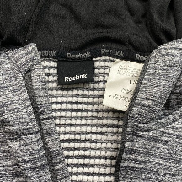 Reebok‎ Hoodie Mens L Gray Marble 1/4 Zip Double Knit Pullover Sweatshirt Logo - Picture 3 of 13